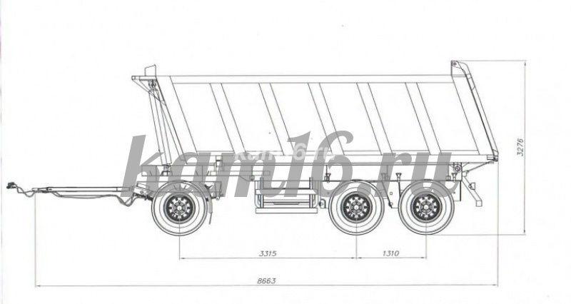 Прицеп самосвал трехосный двухскатный для перевозки сыпучих грузов
